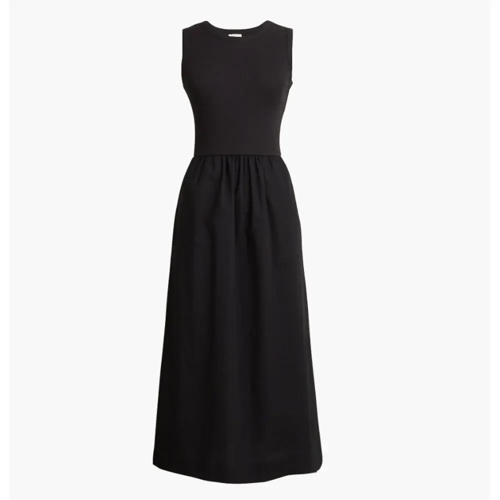 J.Crew Ribbed-Knit Mixy Dress Womens M Black Sleeveless Crew Neck Stretch Midi